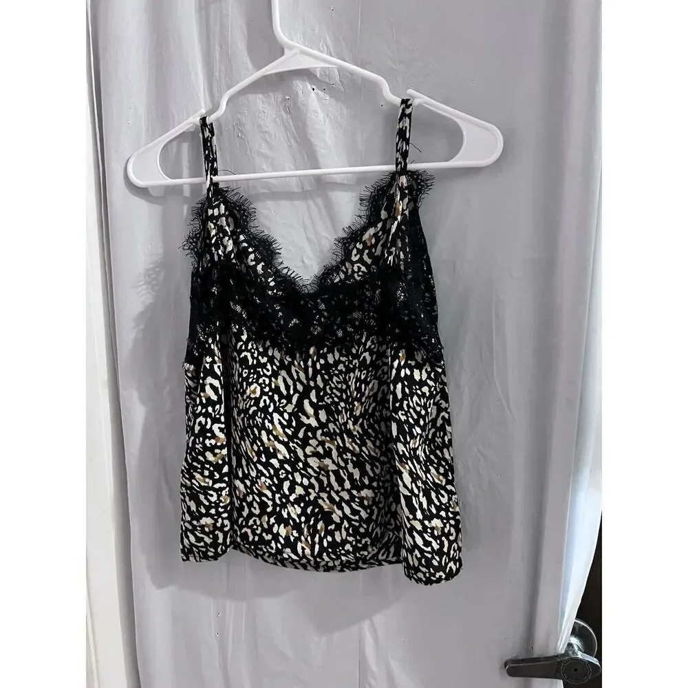 Lulu’s Black Brown Lace Trimmed Camisole Top Sz L NWT Y2K